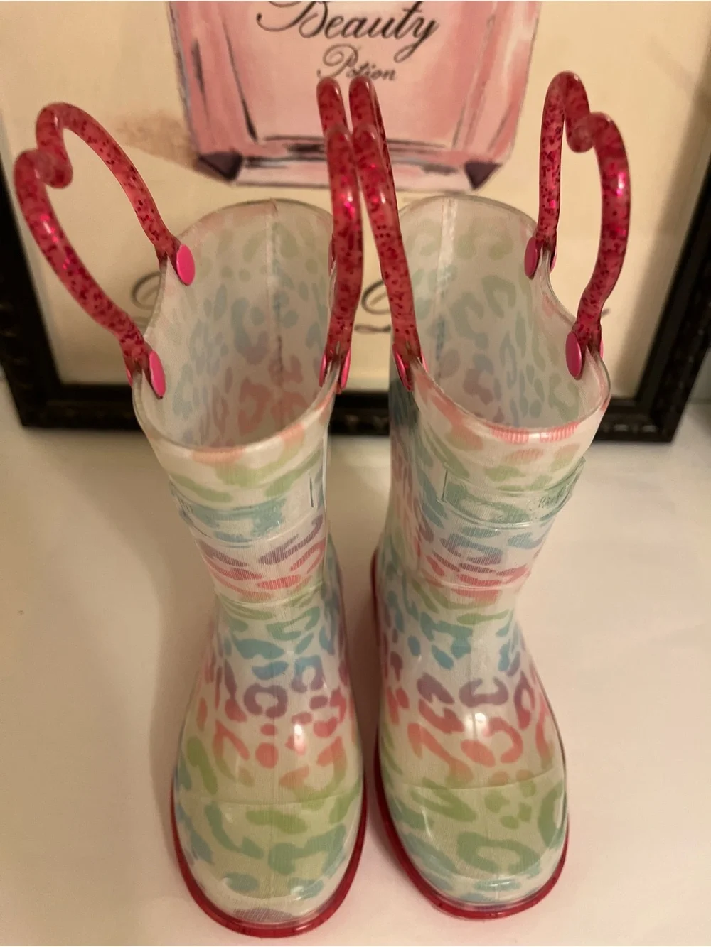 NWOT Western Chief Kids Pastel Rainbow Leopard Rain Boots - Size 5